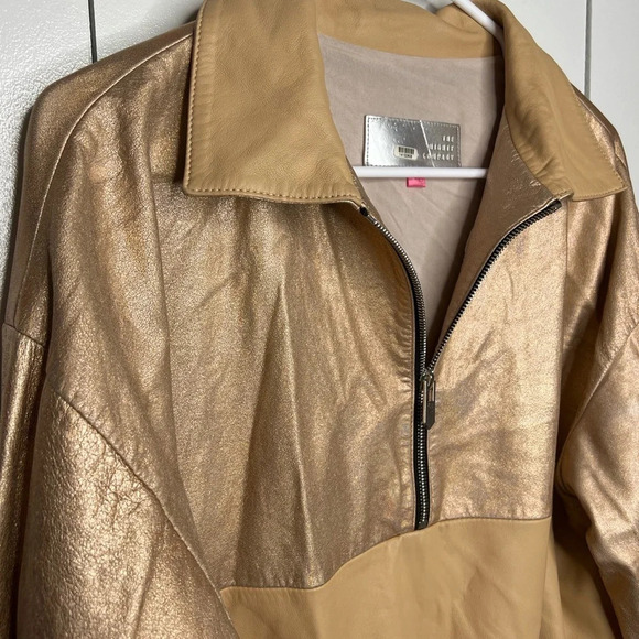THE MIGHTY COMPANY METALLIC GOLD KINGS PULLOVER- XL LAMB LEATHER MSRP $695 - Picture 4 of 11